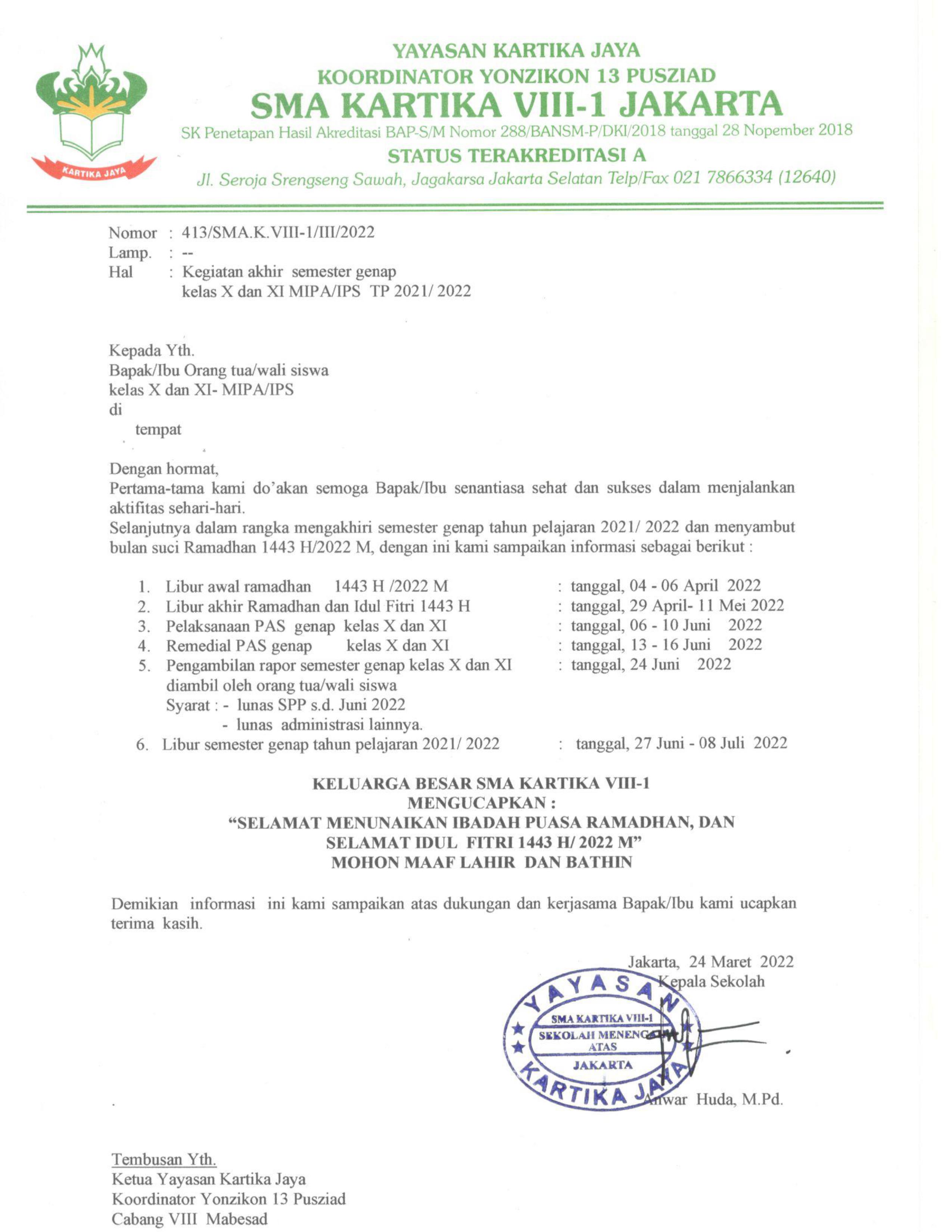 surat edaran libur puasa dan lebaran